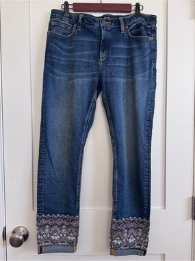 Miss Me Mid-Rise Ankle Skinny Embroidered Pattern Denim Jeans 31x27